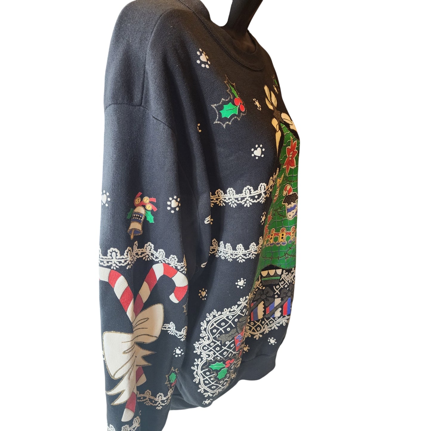 Holiday Time Christmas Sweatshirt Womens Large Ugly Xmas Sweater Tree Snowflakes