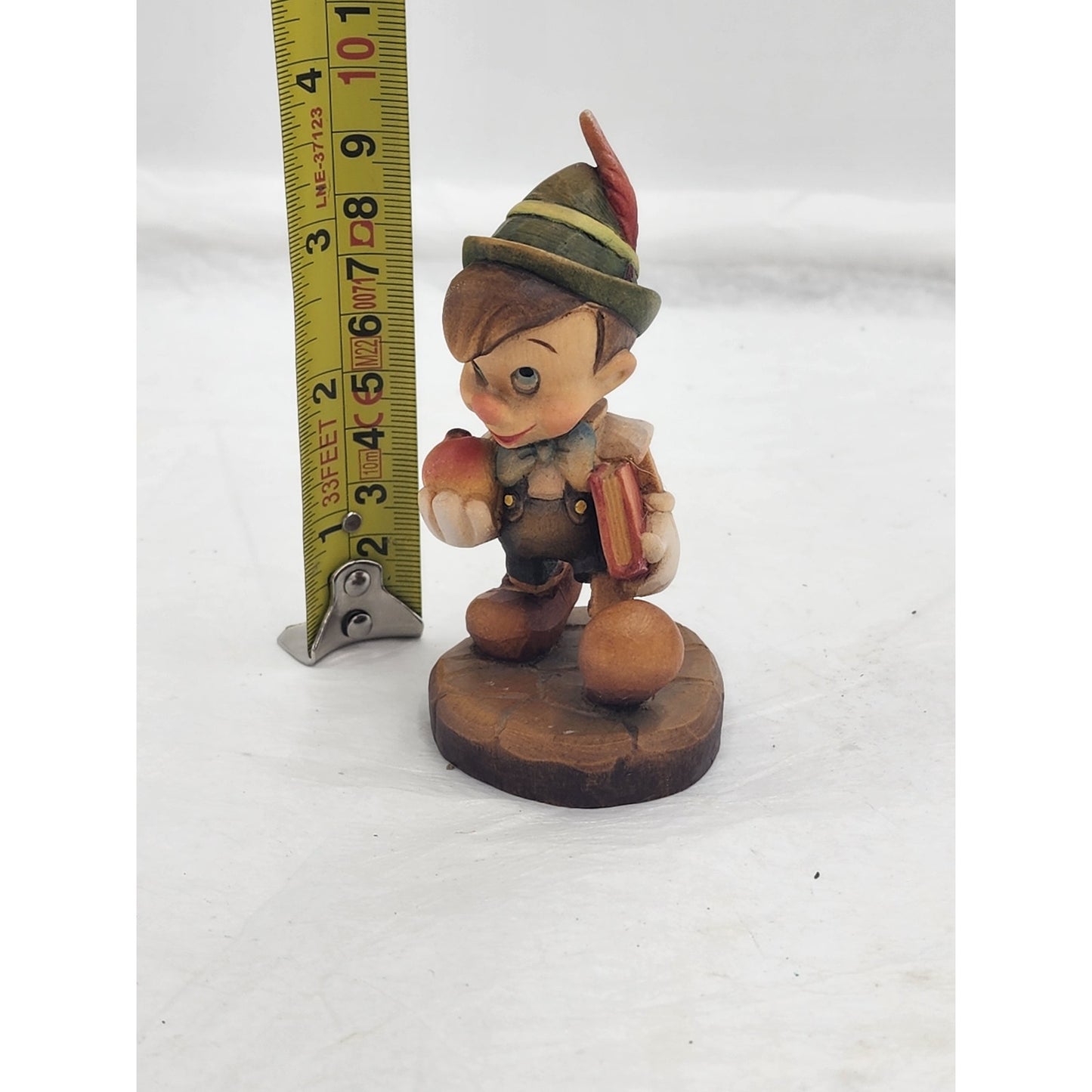 Vintage ANRI Disney Pinocchio 695 Figurine Carved Italy Wood School Apple 4"