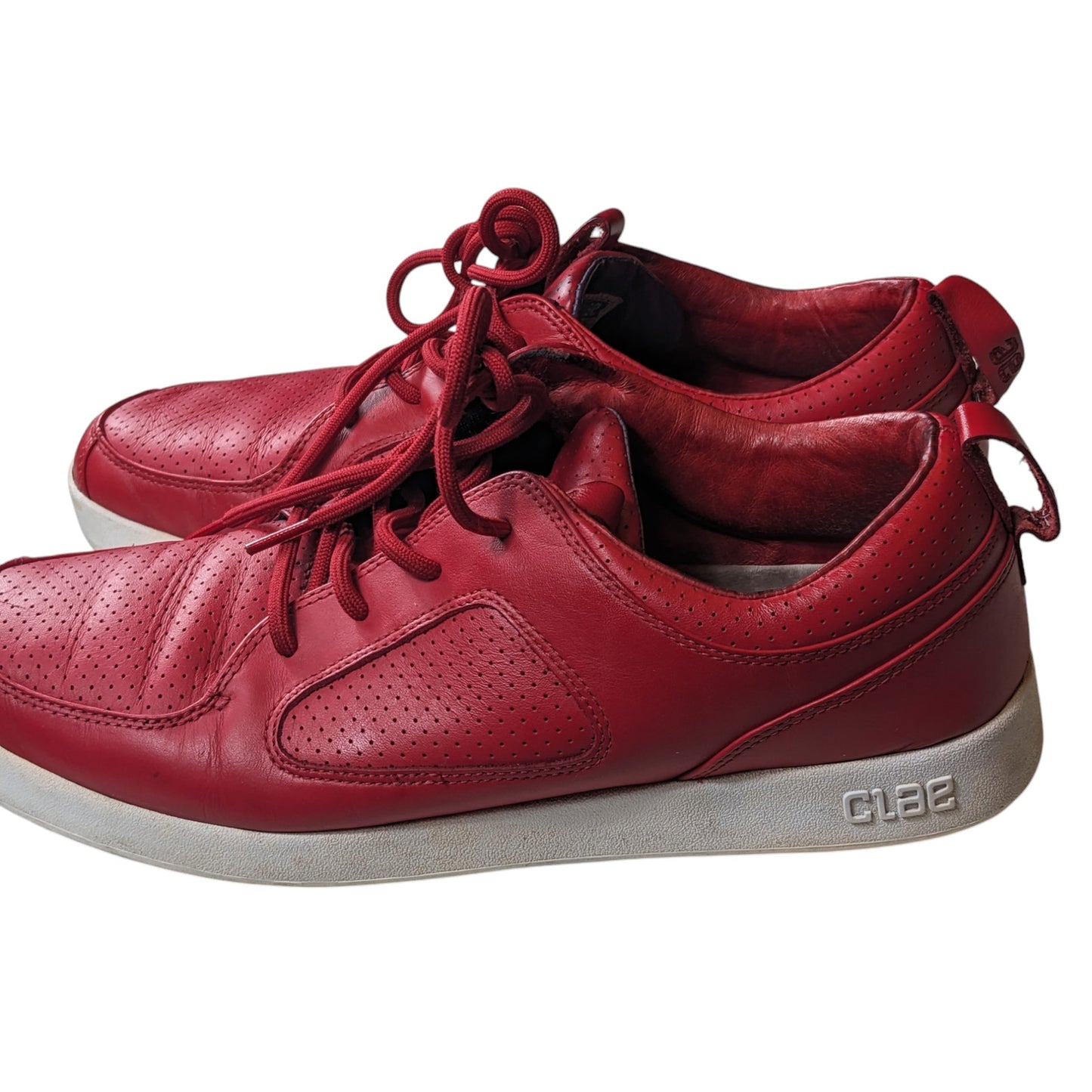 CLAE Shoes Mens 11.5 Parker Sneakers Red Leather Athletic Stylish Streetwear