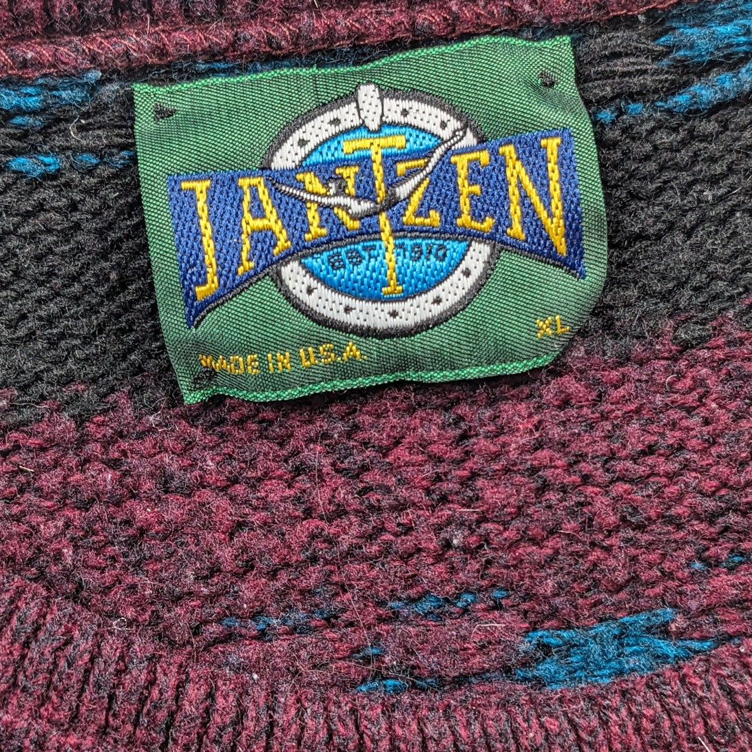 Vintage Jantzen Mens XL Sweater Geometric Pattern USA Crewneck Grandpa Retro