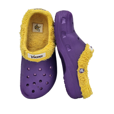 Crocs Minnesota Vikings Fuzzy Lined Clogs Mens 7 Womens Size 9 Purple Yellow NFL