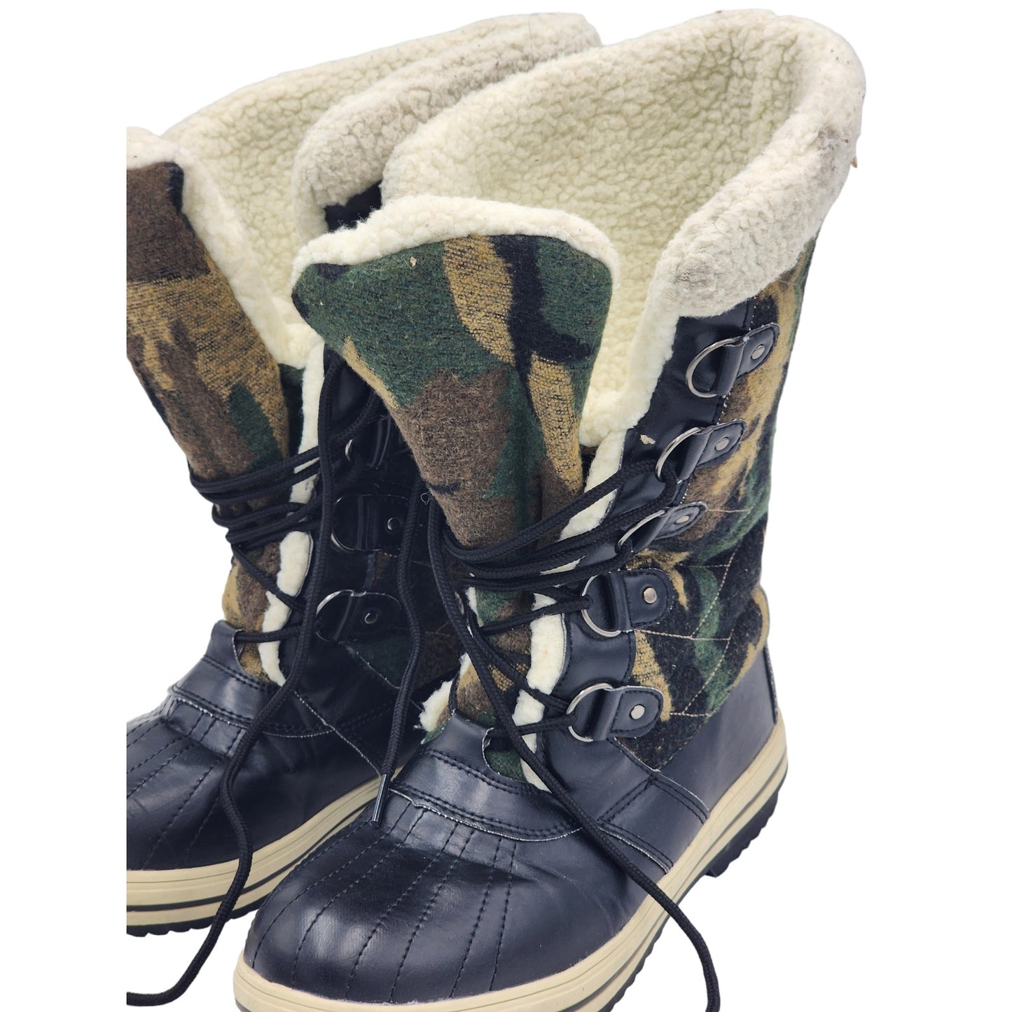 Sociology Boots Women 10 Camouflage LaceUp Winter Snow Faux Fur Lined Waterproof