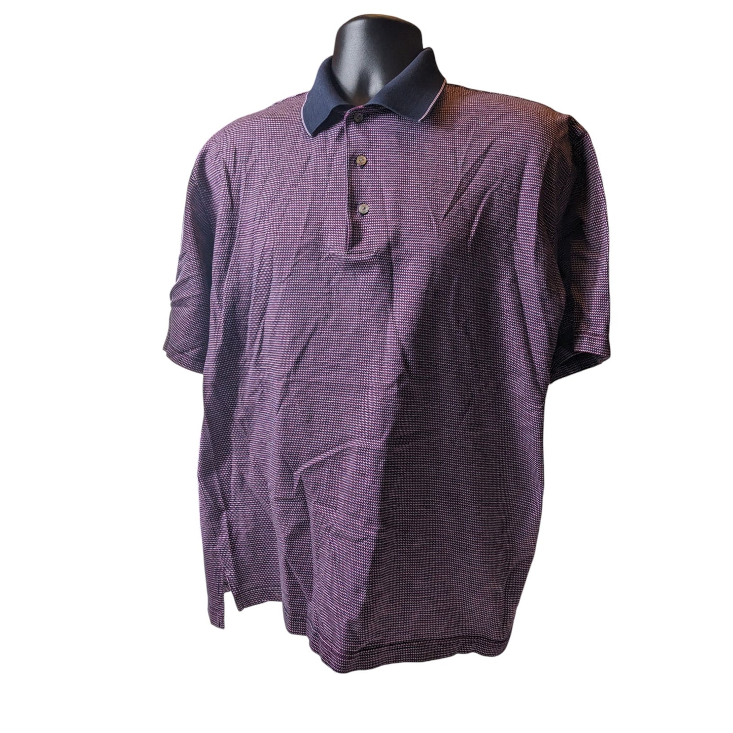 Ben Hogan Polo Golf Shirt Mens Large Purple Micro Houndstooth Short Sleeve