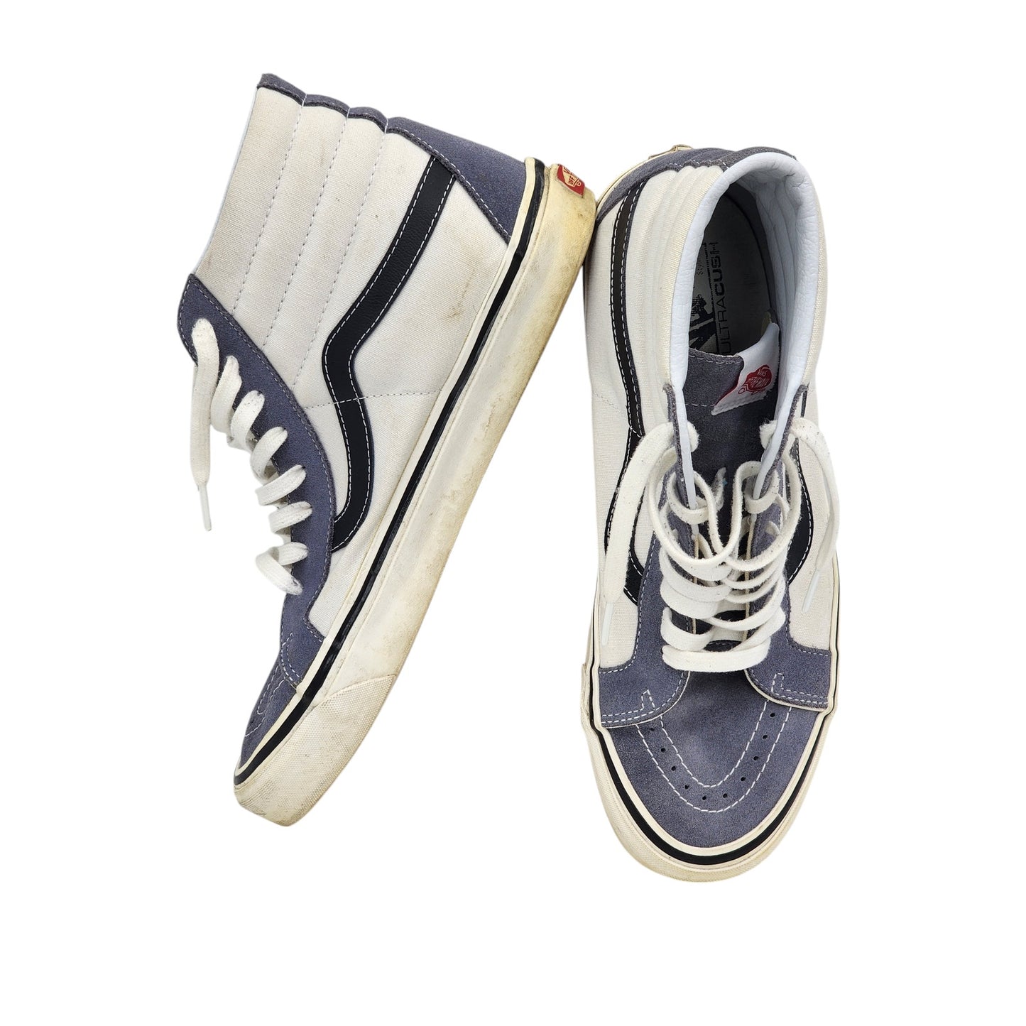 VANS Sk8-Hi Mens 12 Skateboard Shoes Blue White Canvas High Top Sneakers Waffle