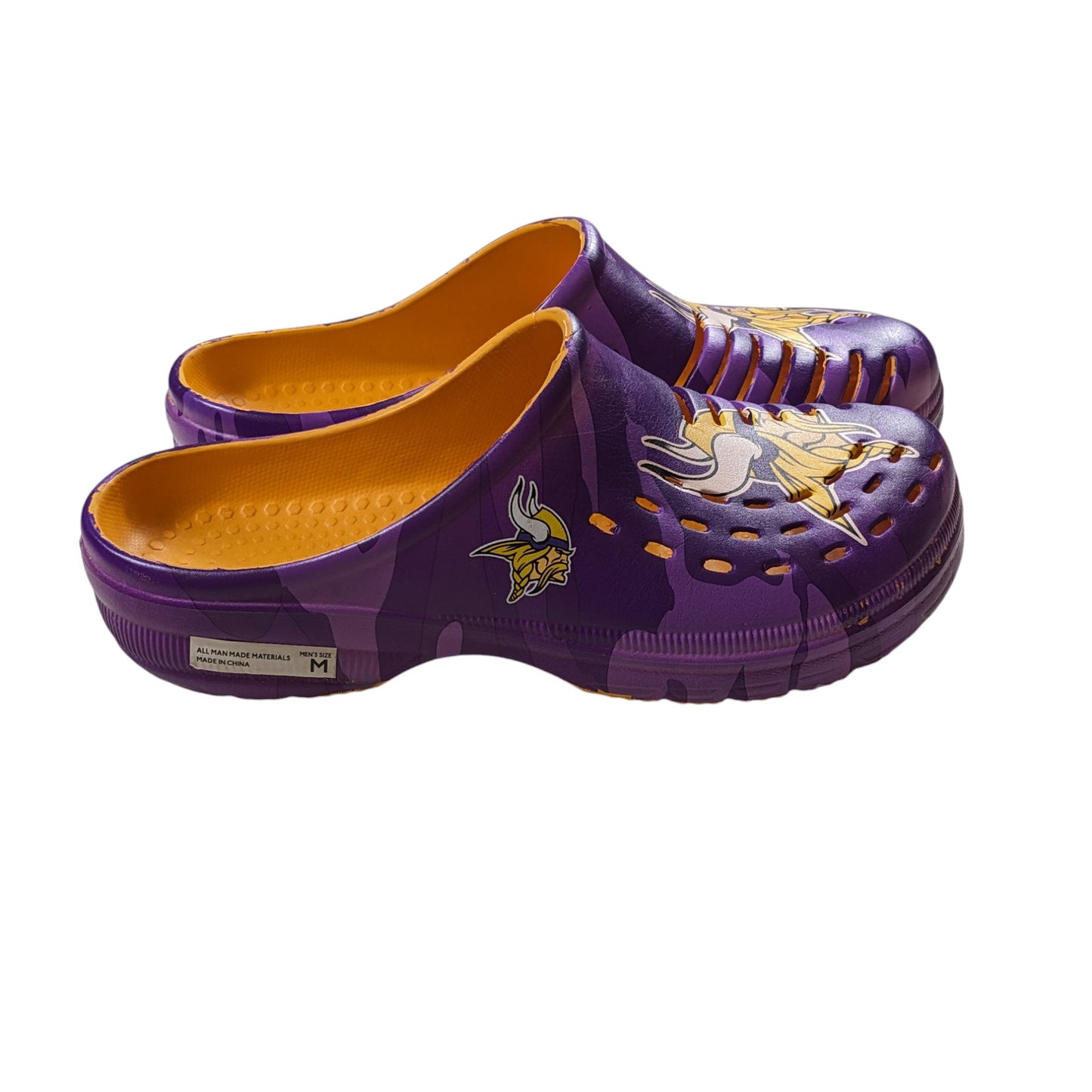 FOCO NFL Minnesota Vikings Clogs Mens M 9-10 Purple Yellow Slip On Sandals Shoes