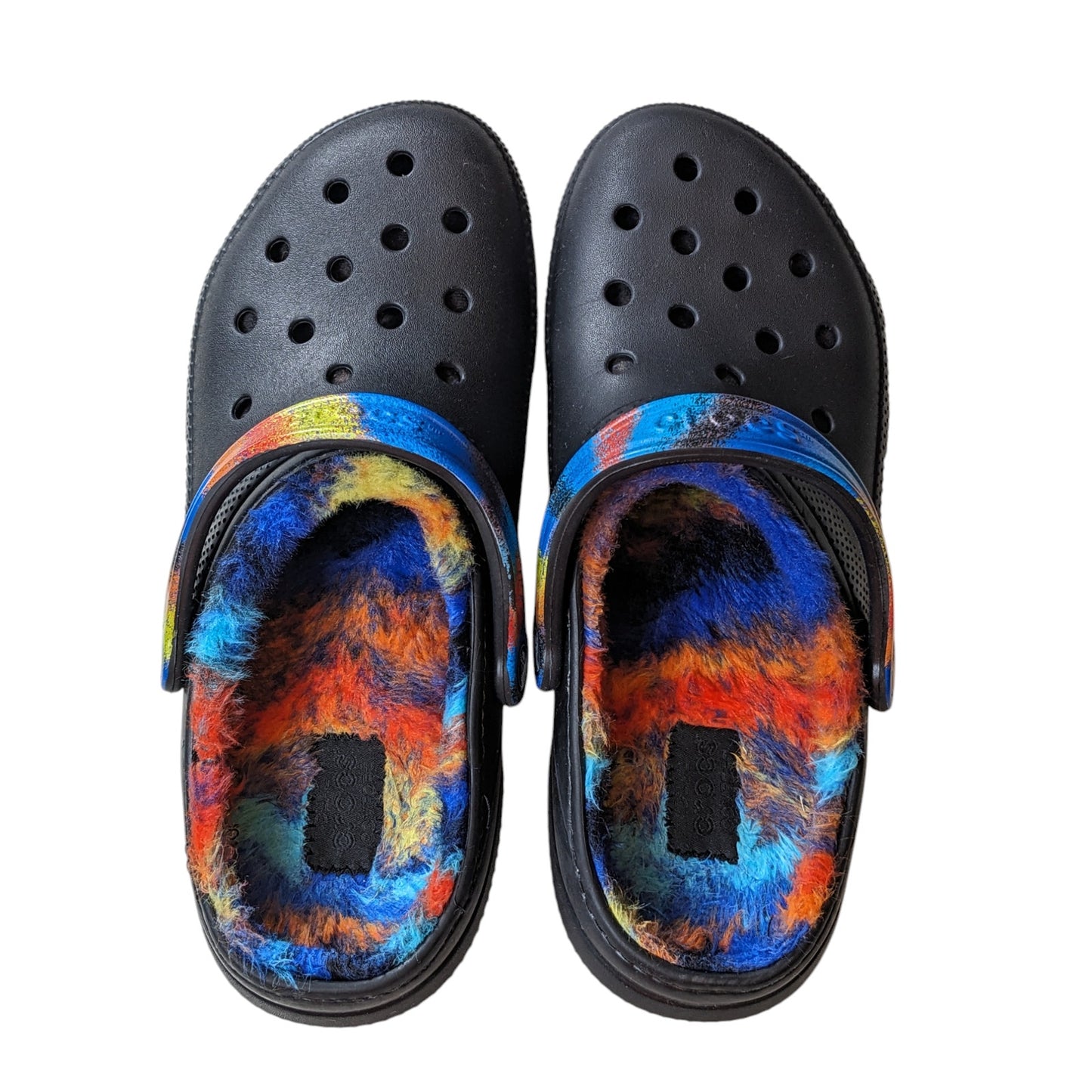 Crocs Fleece Lined Clog Black Multicolor Tie Dye Fuzzy Lining Mens 9 Womens 11