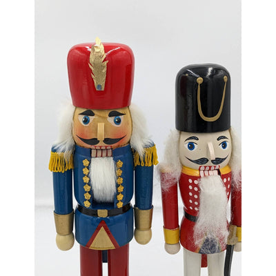 Vintage Nutcracker Set 2 Solder King Red/Black Red/Blue 13" And 15" Tall