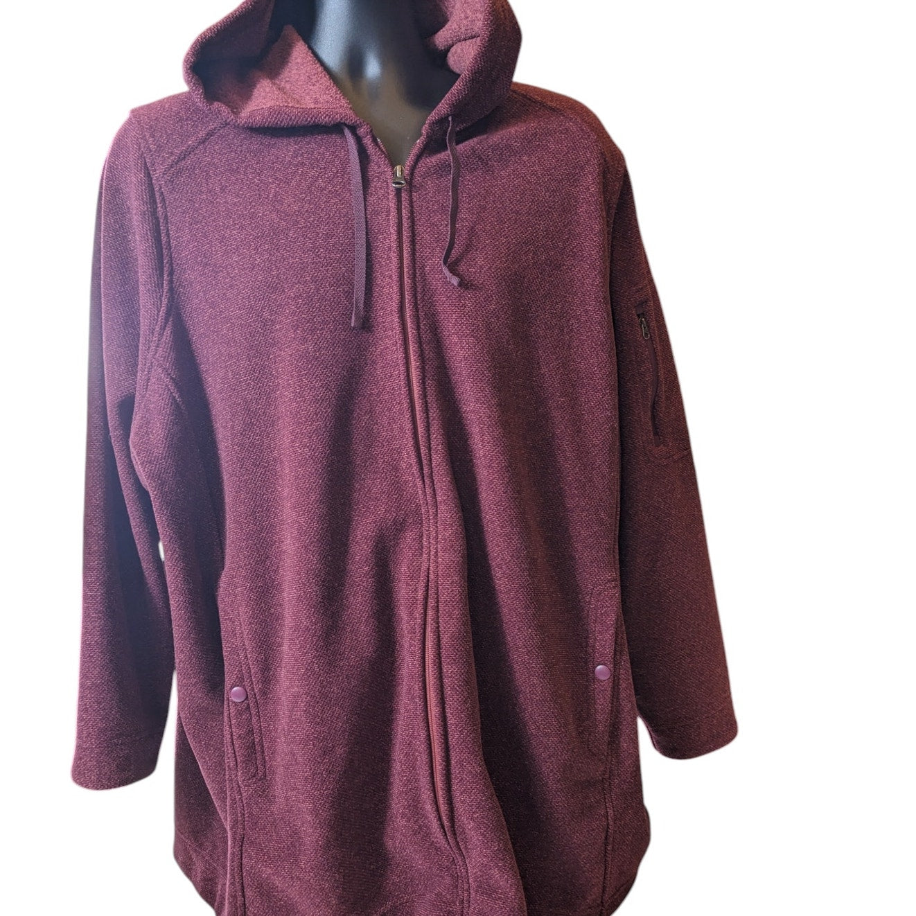 Duluth Trading Fleece Hooded Jacket Womens Size 3X Burgundy Lightweight Full Zip