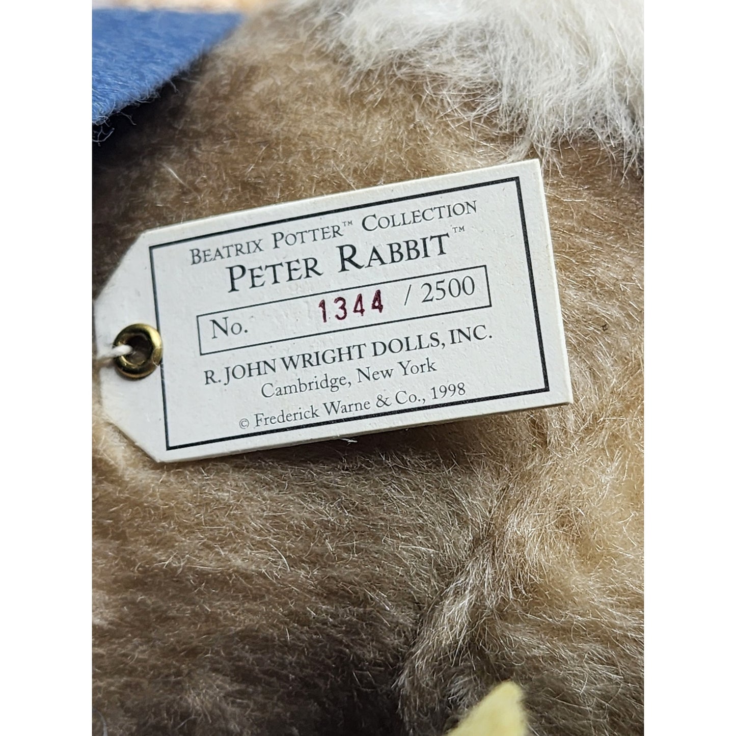 R John Wright Peter Rabbit Doll Beatrix Potter LE 1344/2500 Wool Felt COA Box