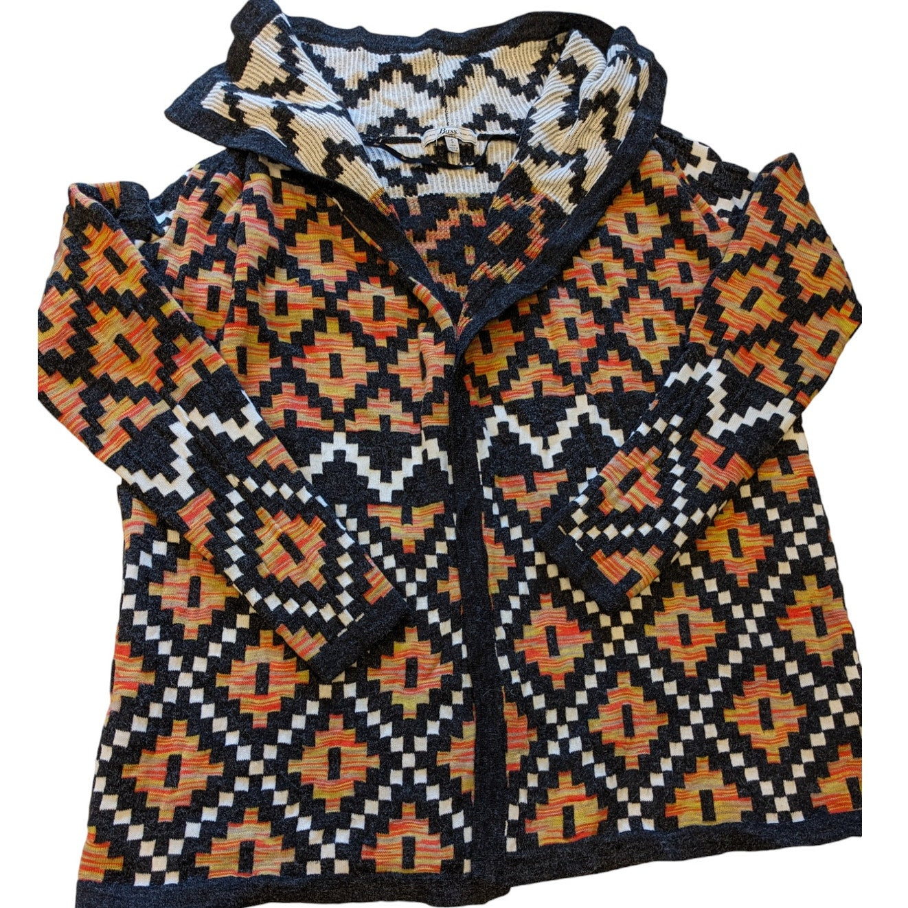 Bass Cardigan Womens Small Southwestern Open Front Boho Geometric Fall Sweater