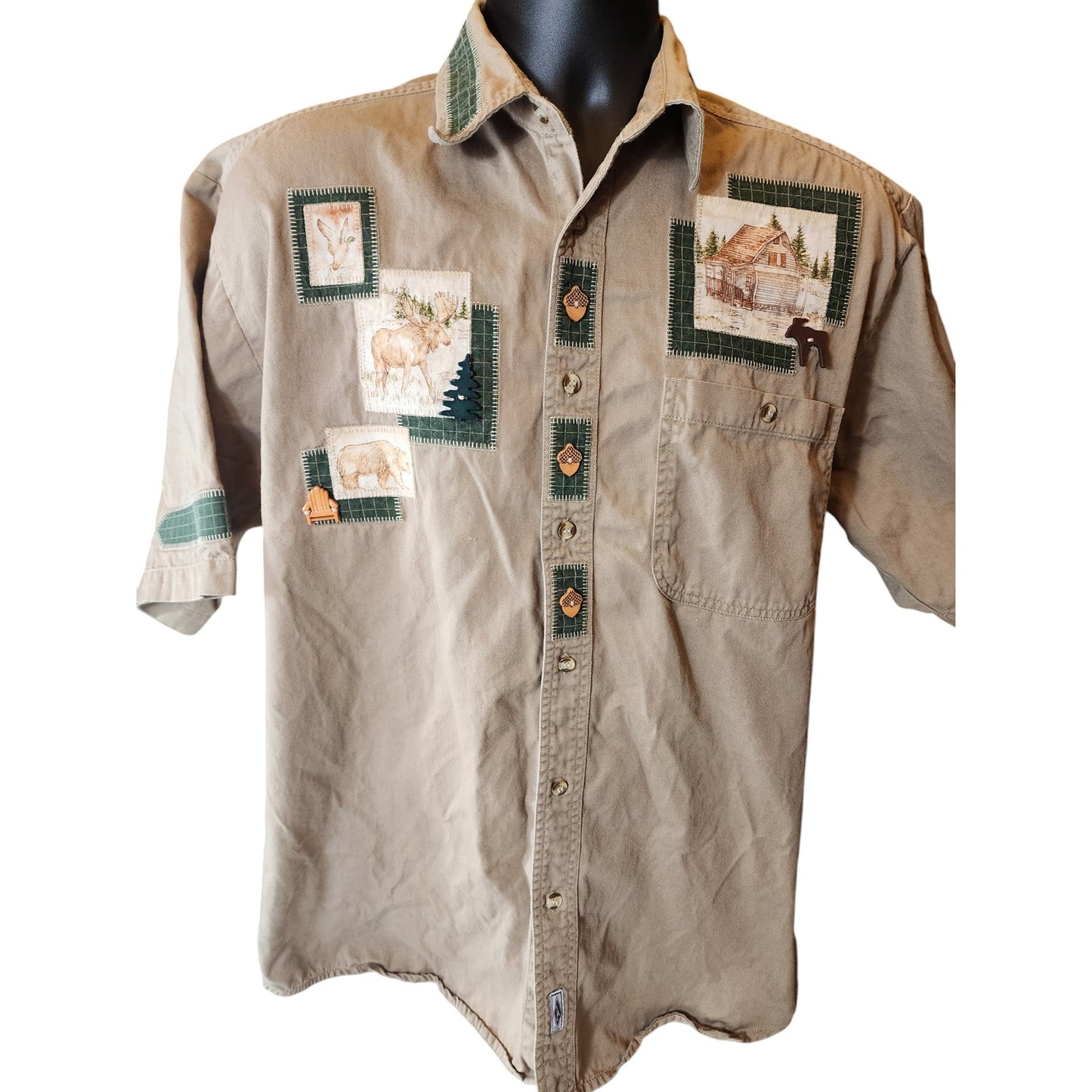 LAL Shirt Men Large Button Cabin Lodge Moose Wildlife Hunter Outdoorsman Western