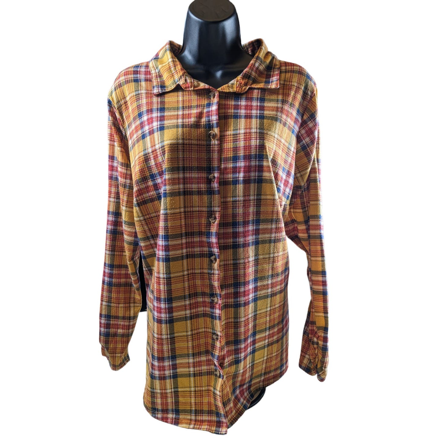Bobbie Brooks Flannel Shirt Womens Plus 2X Long Sleeve Button Up Light Top Boho