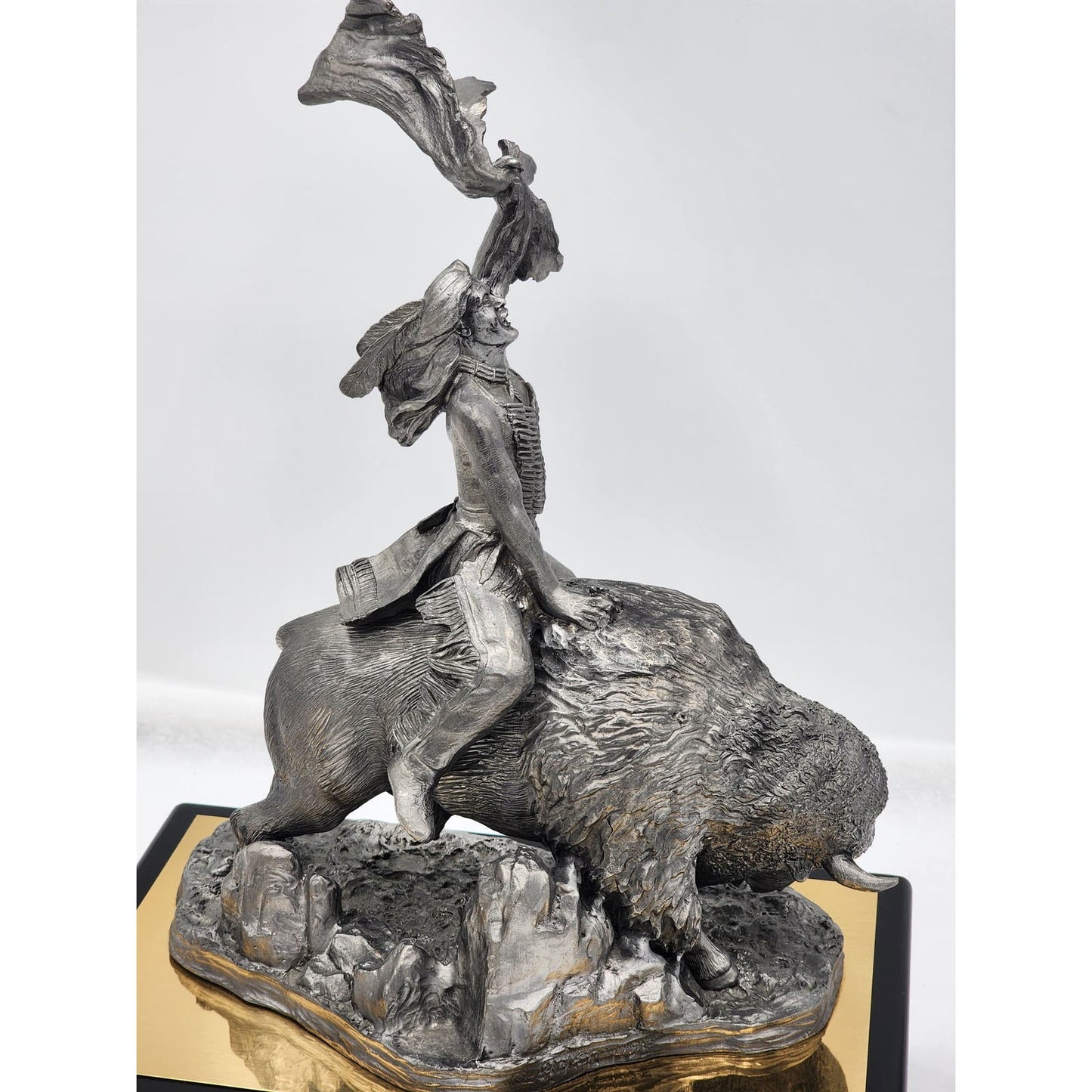 Michael Ricker Pewter Sculpture Indian Riding Buffalo Vision Quest 2/350 Western