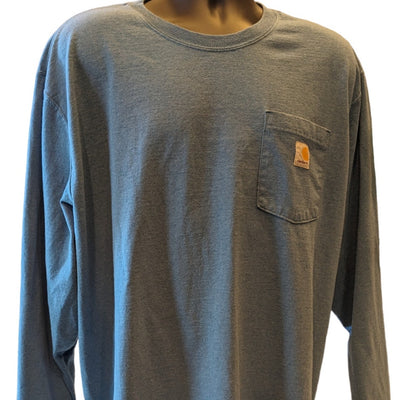 Carhartt Shirt Mens 2XL Blue Long Sleeve Original Fit Pocket Tee Workwear Rugged