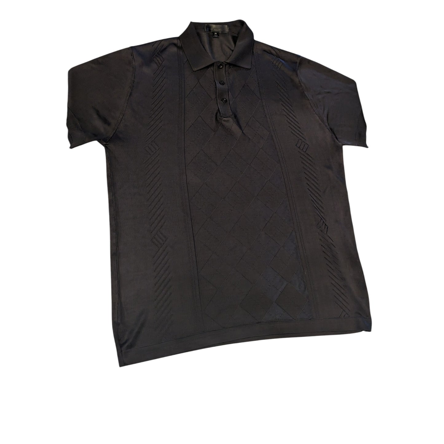 Saint Lorenzo Polo Shirt Mens 3X Sheer Knit Black Diamond Argyle Short Sleeve