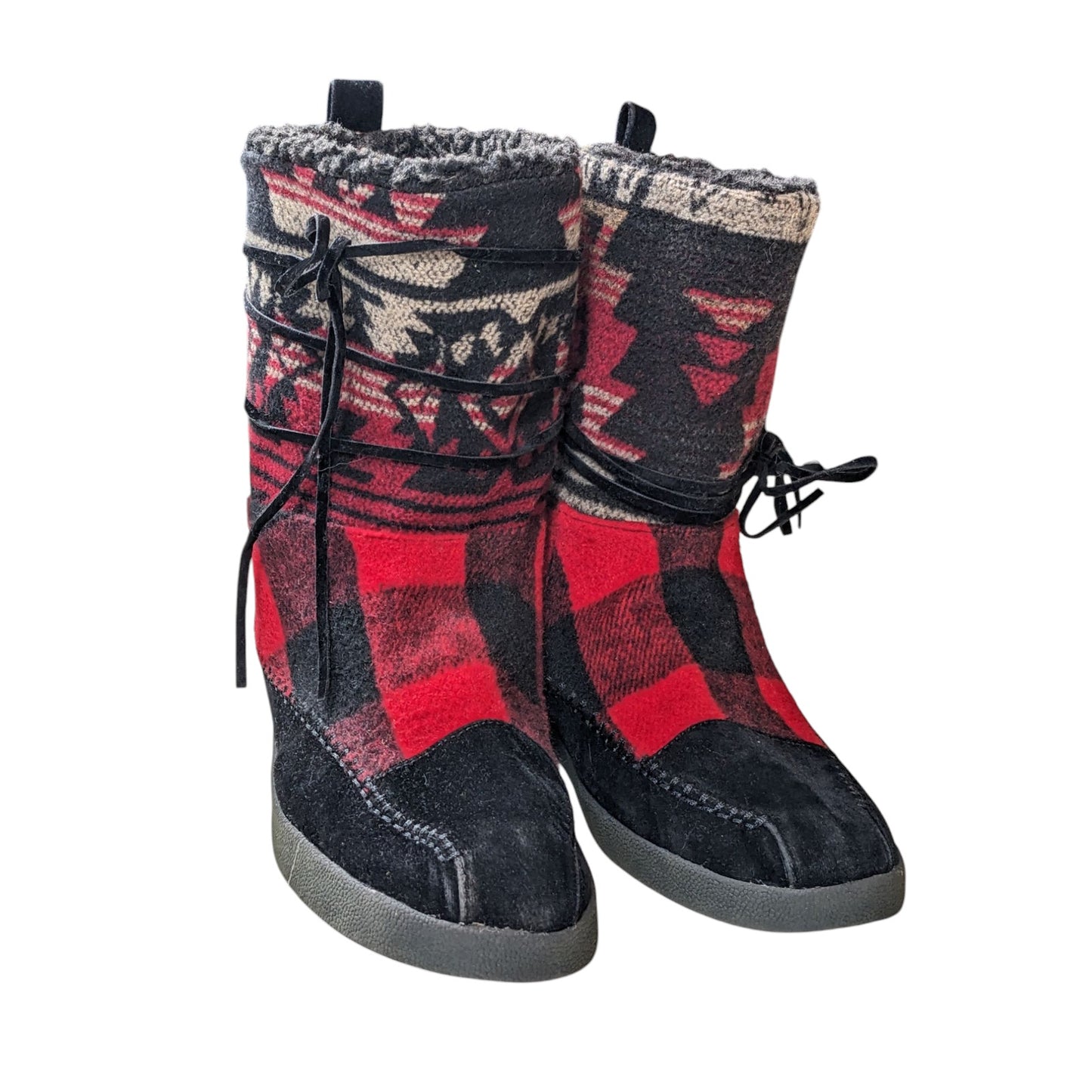 Madden Girl Boots Women 9.5 Winter Buffalo Plaid Tribal Southwest Aztec Mid Boho