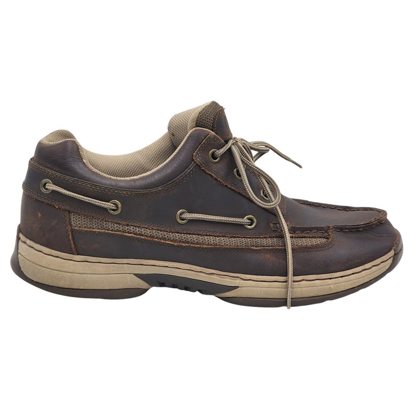 Cabelas Boat Shoes Men 12W Leather Moc Toe Slip Resist Dynasoft New Balance Lace