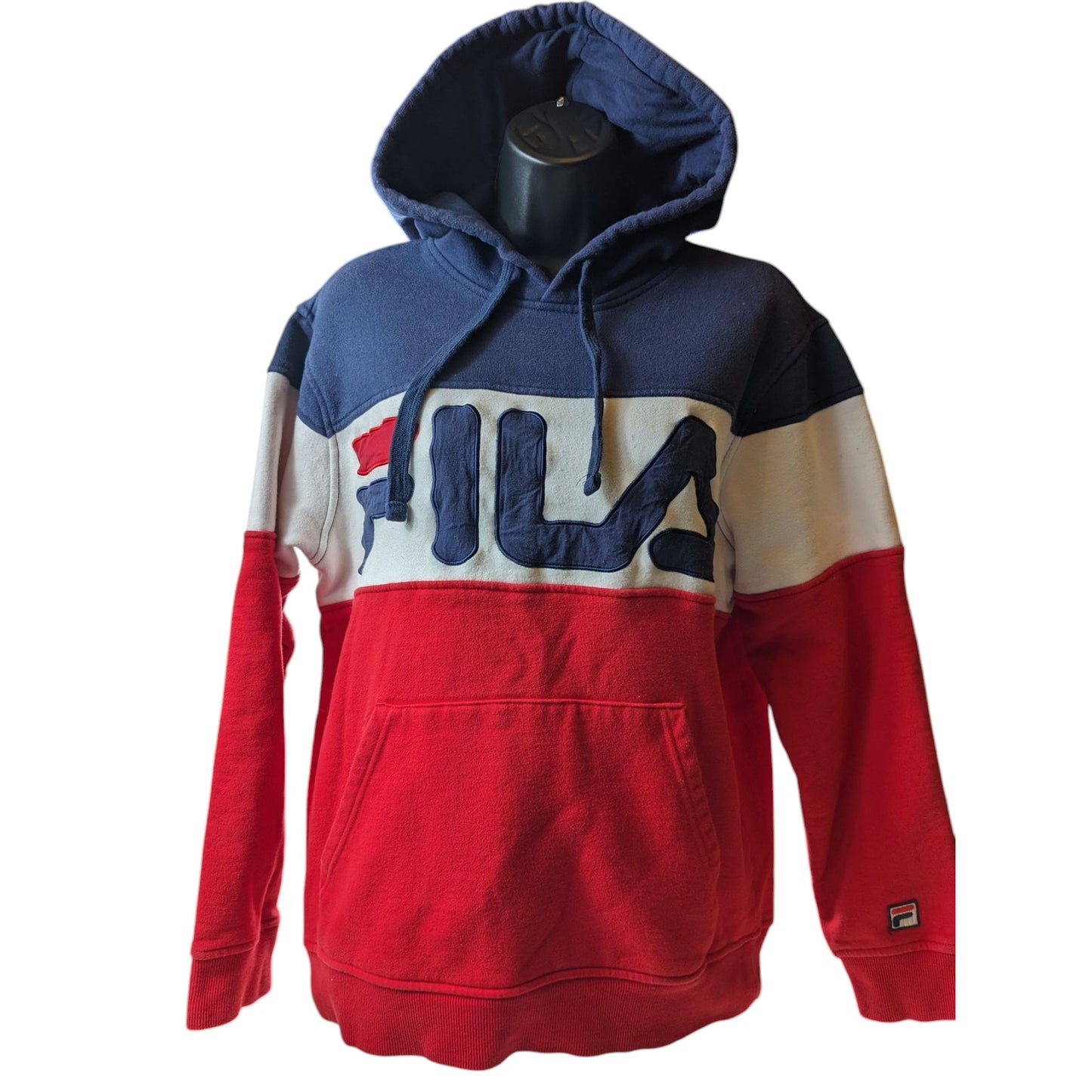 FILA Hoodie Women Medium Colorblock Pullover Red Blue Big Logo Sweatshirt Preppy