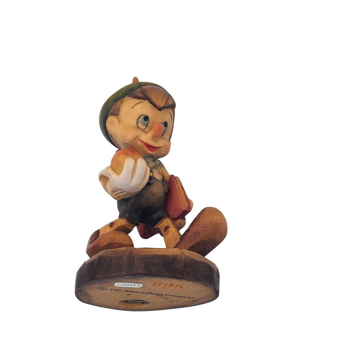 Vintage ANRI Disney Pinocchio 695 Figurine Carved Italy Wood School Apple 4"