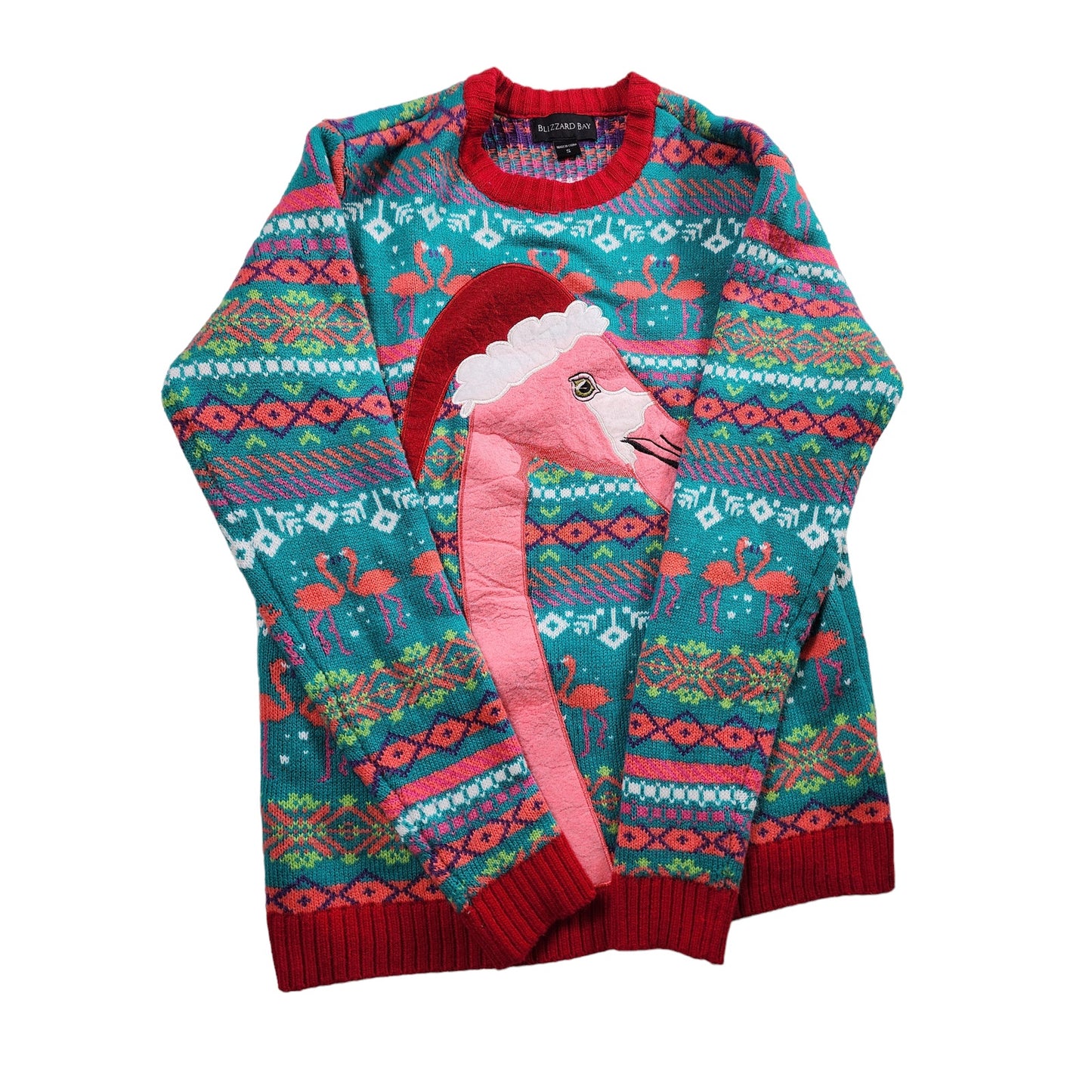 Blizzard Bay Sweater Adult Small Ugly Christmas Flamingo Santa Hat Holiday Party