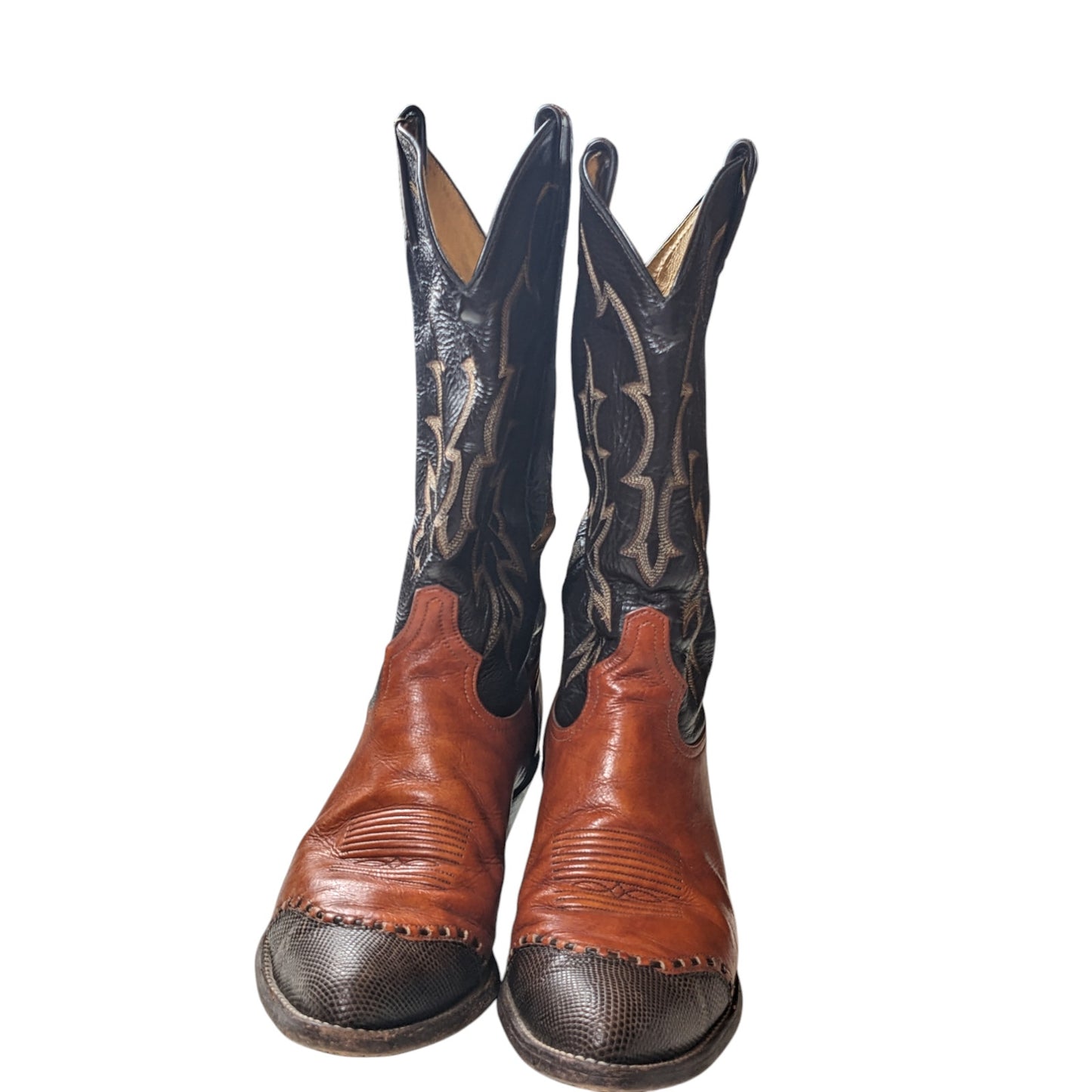 Tony Lama Boots Mens 10.5 Western Cowboy Brown Black Leather Rodeo Country 6951