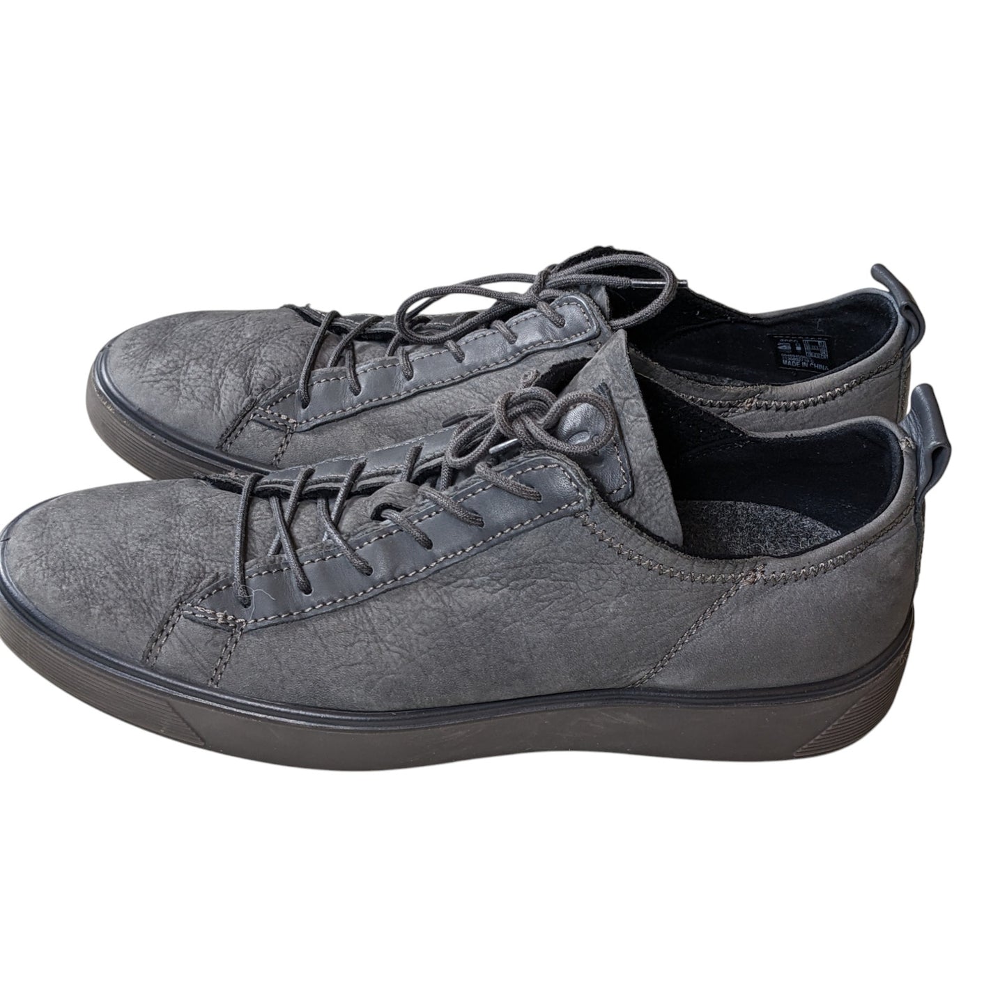 ECCO Shoes Soft 7 Mens 10-10.5 Sneakers Gray Yak Leather Comfort Lace Up Low Top