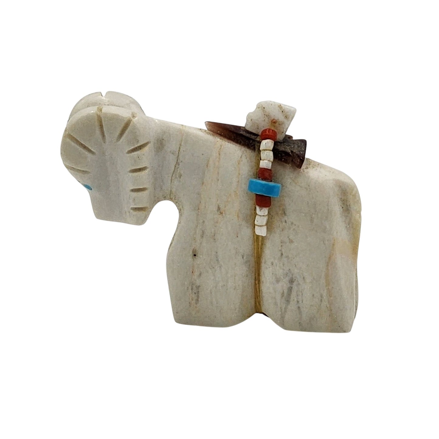 Native American Zuni Horse Buffalo Fetish White Stone Arrow Turquoise Signed