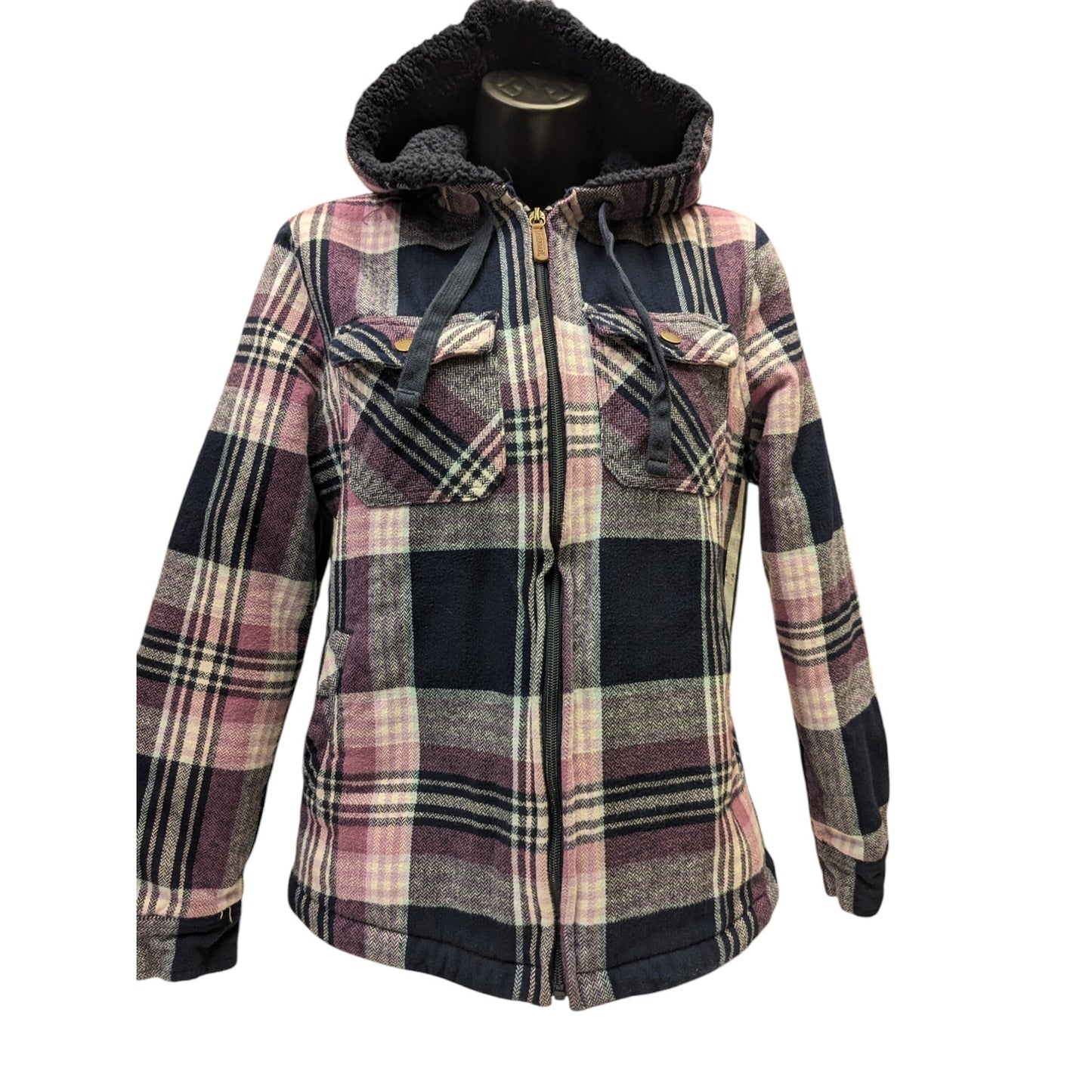 Legendary Whitetails Hooded Flannel Jacket Women Small Sherpa Lined Plaid Fleece