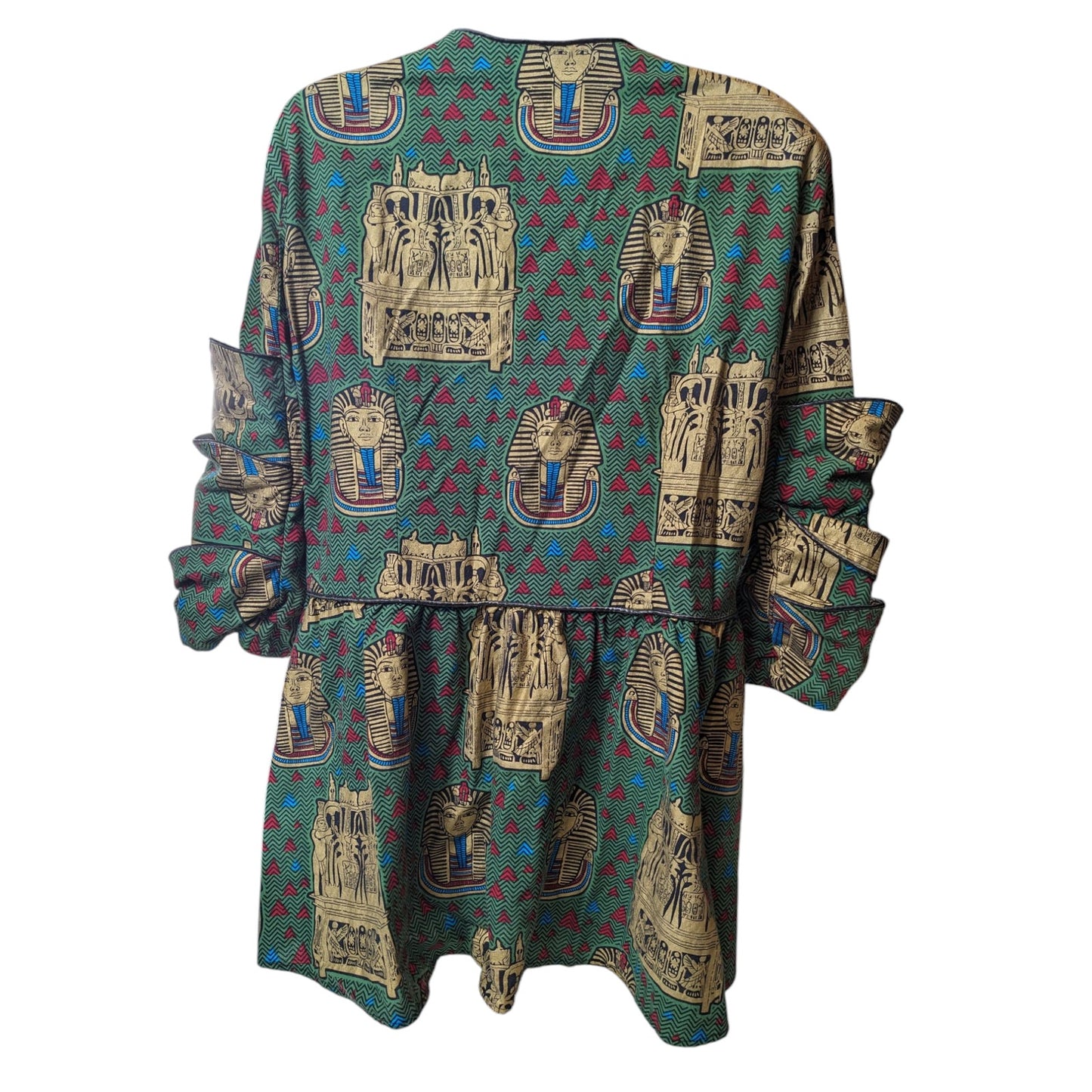 Vintage 3K Fashion Egyptian Print Shirt Jacket Dress Womens One Size USA Pharaoh