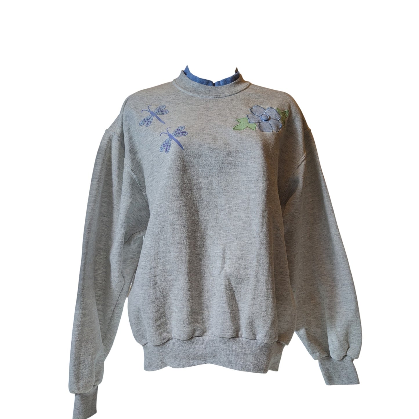 Jerzees Sweatshirt Womens Medium NuBlend Pullover Flower Dragonfly Vintage Retro