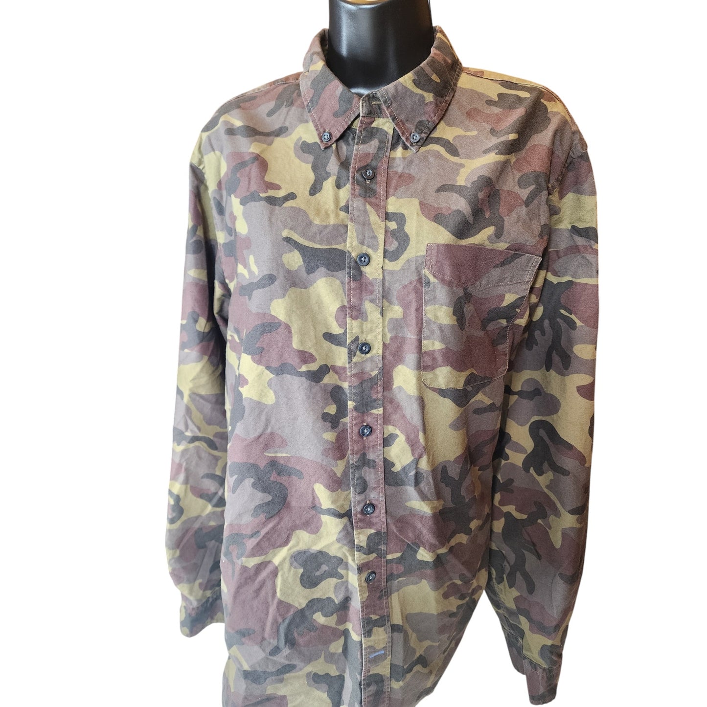 GAP Modern Oxford Shirt Womens XL Camo Long Sleeve Tapered Fit Camouflage Button