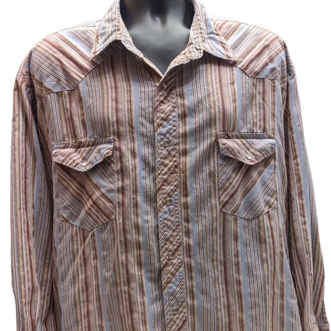 Wrangler Western Shirt Mens Size 4X Long Sleeve Cowboy Pearl Snap Buttons Stripe