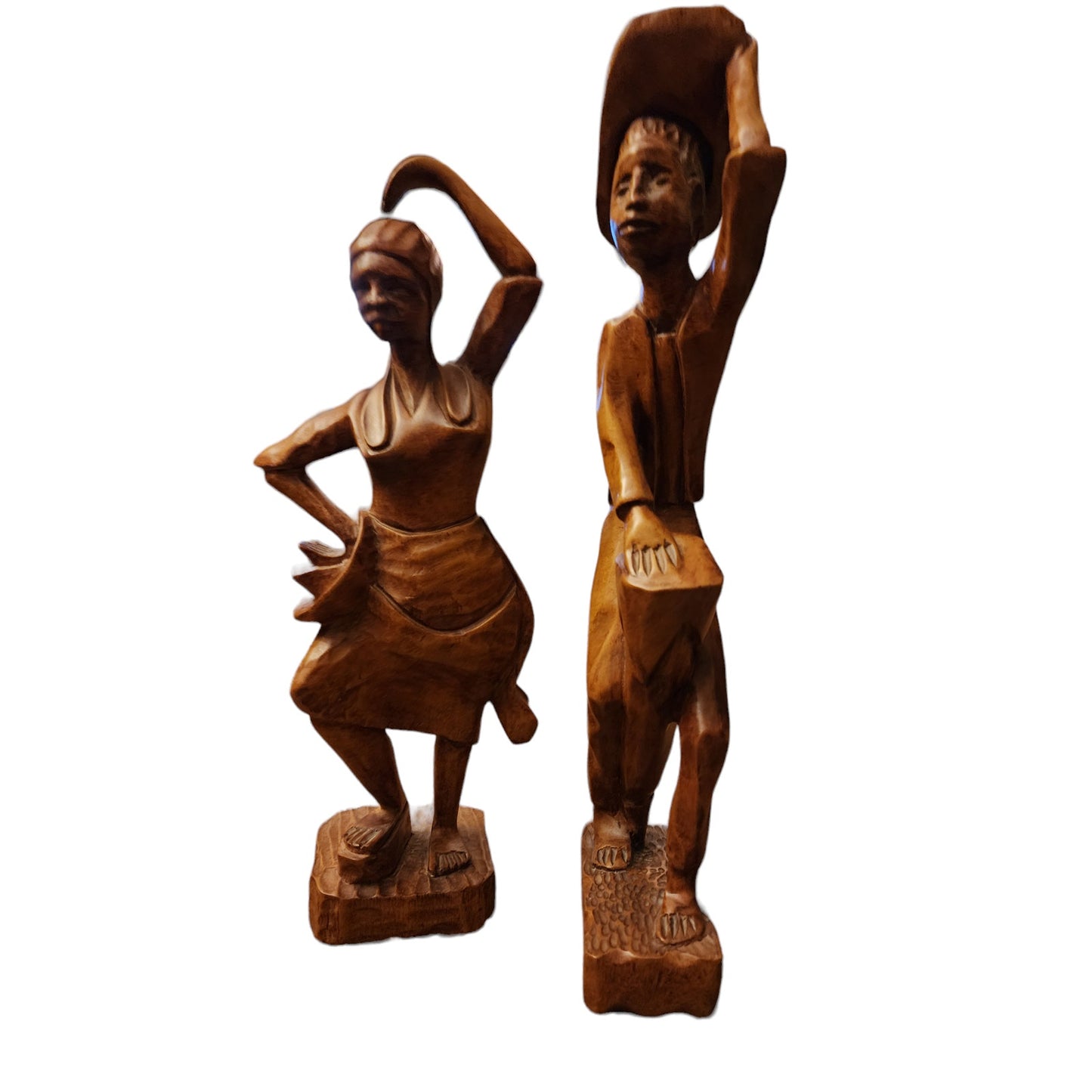 Vintage African Carved Wood Tribal Figurine Couple Dance Musicians Signed 19"