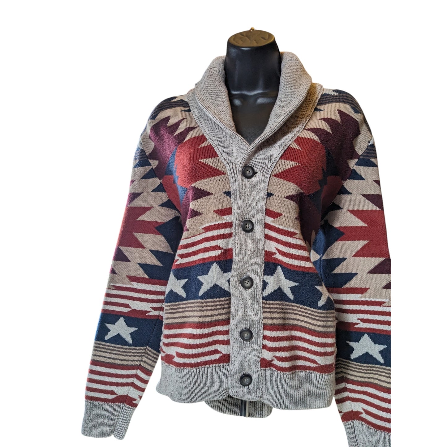 American Rag Sweater Mens Medium Cardigan Americana Patriotic Grandpa Western