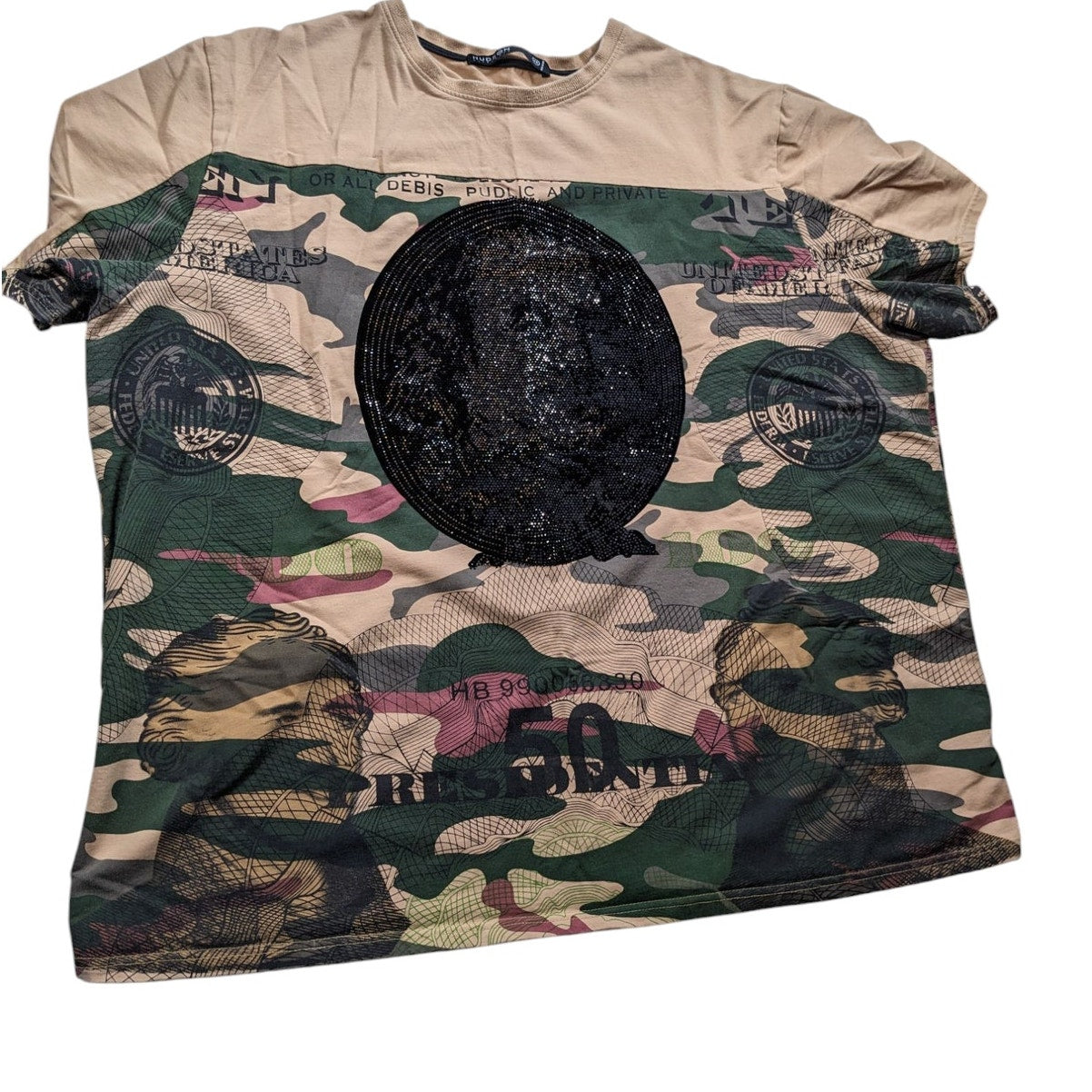 Hudson Camo Money Graphic T Shirt Mens 4X Streetwear Tee Hip Hop Ben Franklin