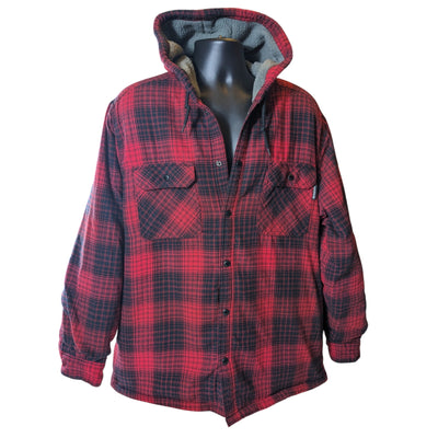 Wolverine Flannel Shirt Jacket Mens XL Sherpa Lined Plaid Hooded Snap Lumberjack