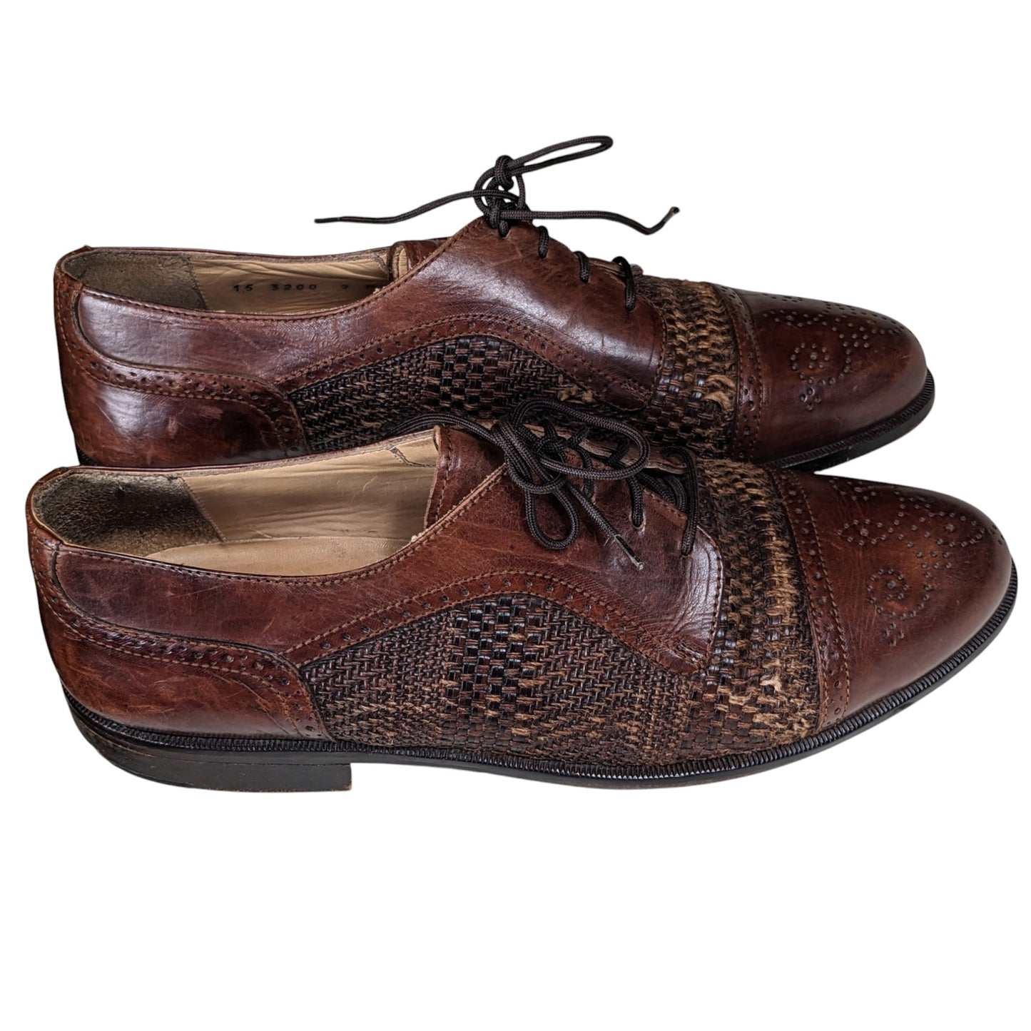 Johnston & Murphy Shoes Mens 7M Leather Woven Oxford Dress Wingtip Cap Toe Italy