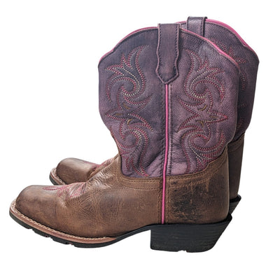 Dan Post Boots Kids Western Cowboy Size 1.5D Brown Distress Leather Pink Stitch