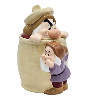 Vintage Disney Snow White Seven Dwarfs Grumpy Dopey Cookie Jar Canister Peek Boo