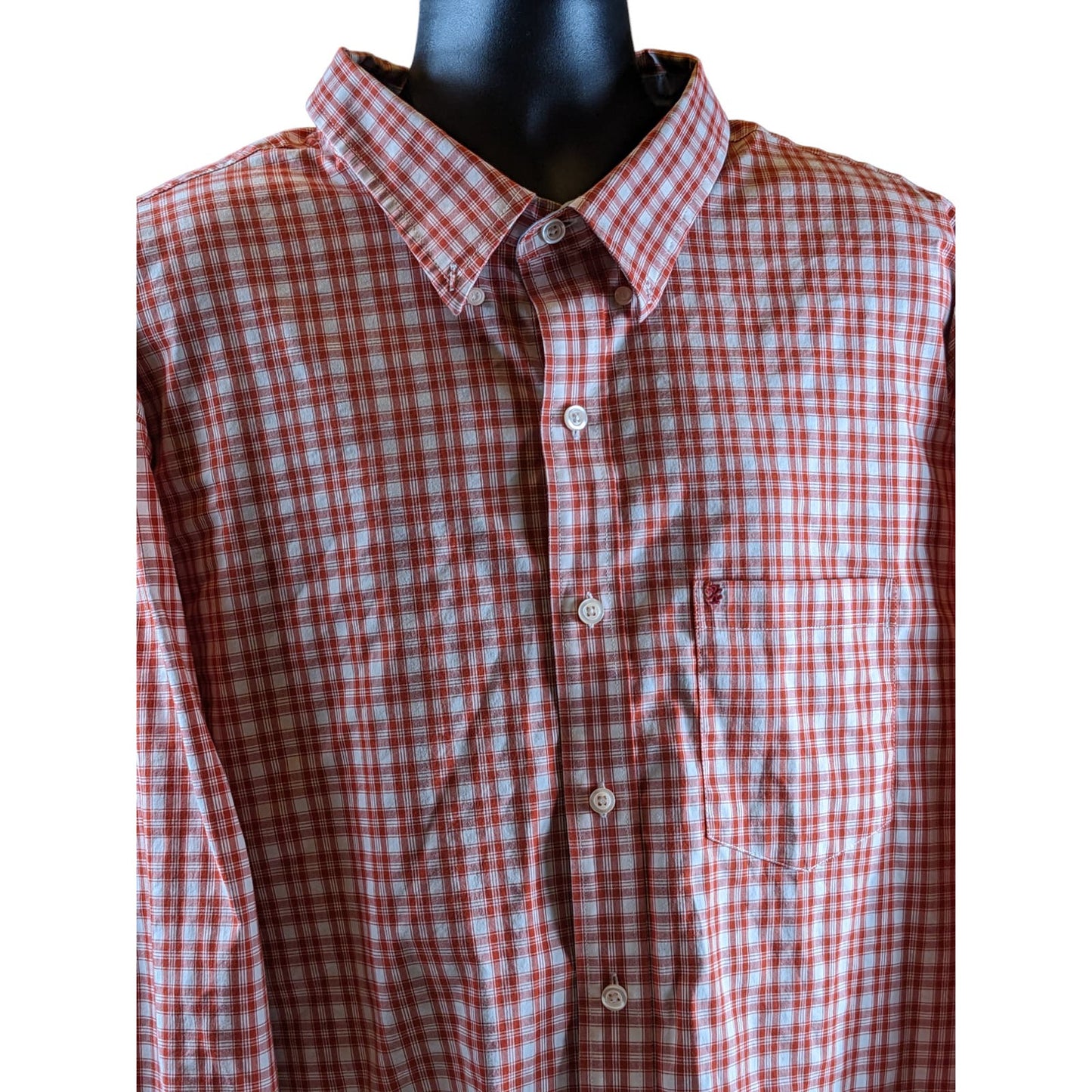 Izod Button Down Plaid Shirt Mens 4XLT Red Long Sleeve Non Iron Stretch Preppy