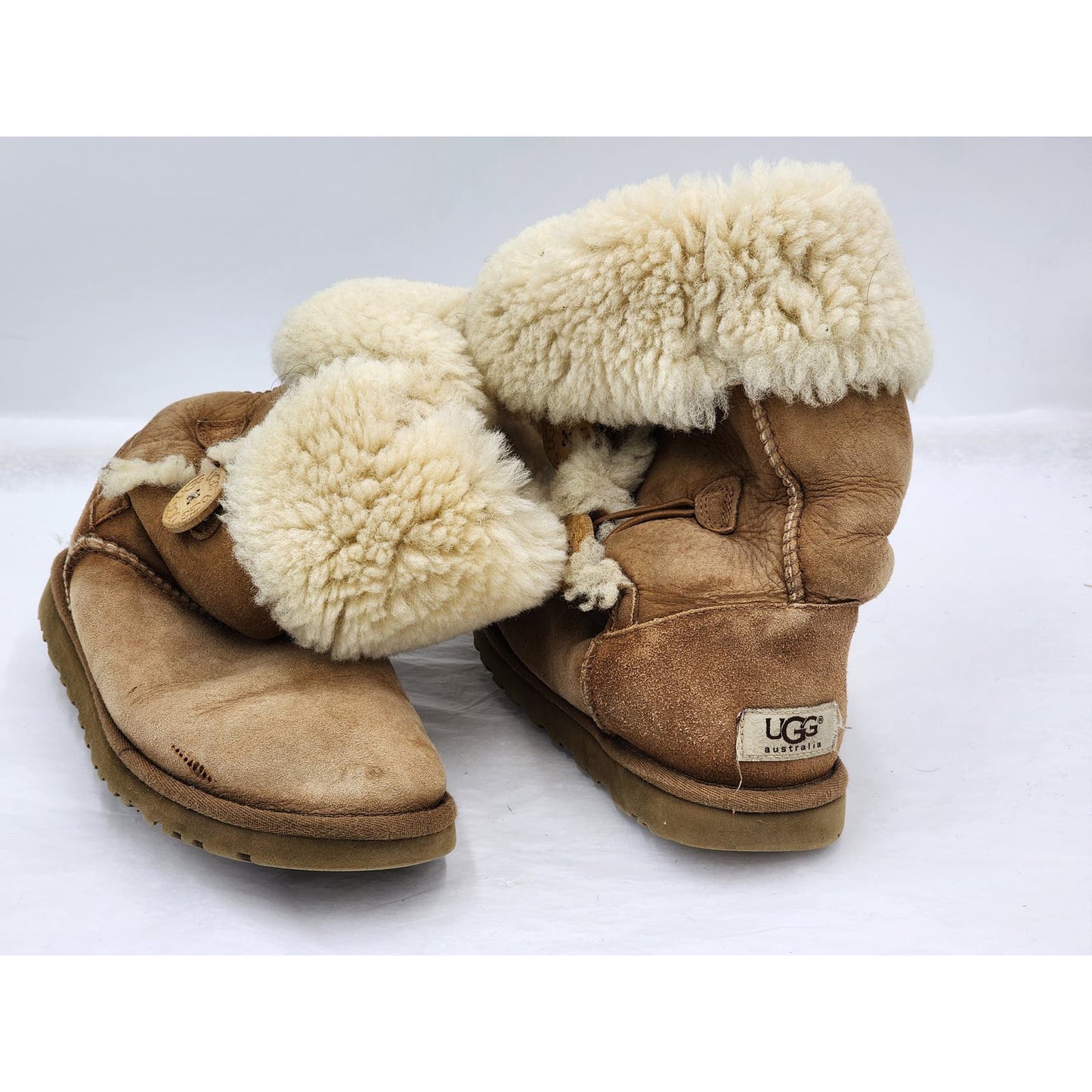 UGG Boots Womens Size 6 Bailey Short Tall Folded Chestnut Faux Fur 1873