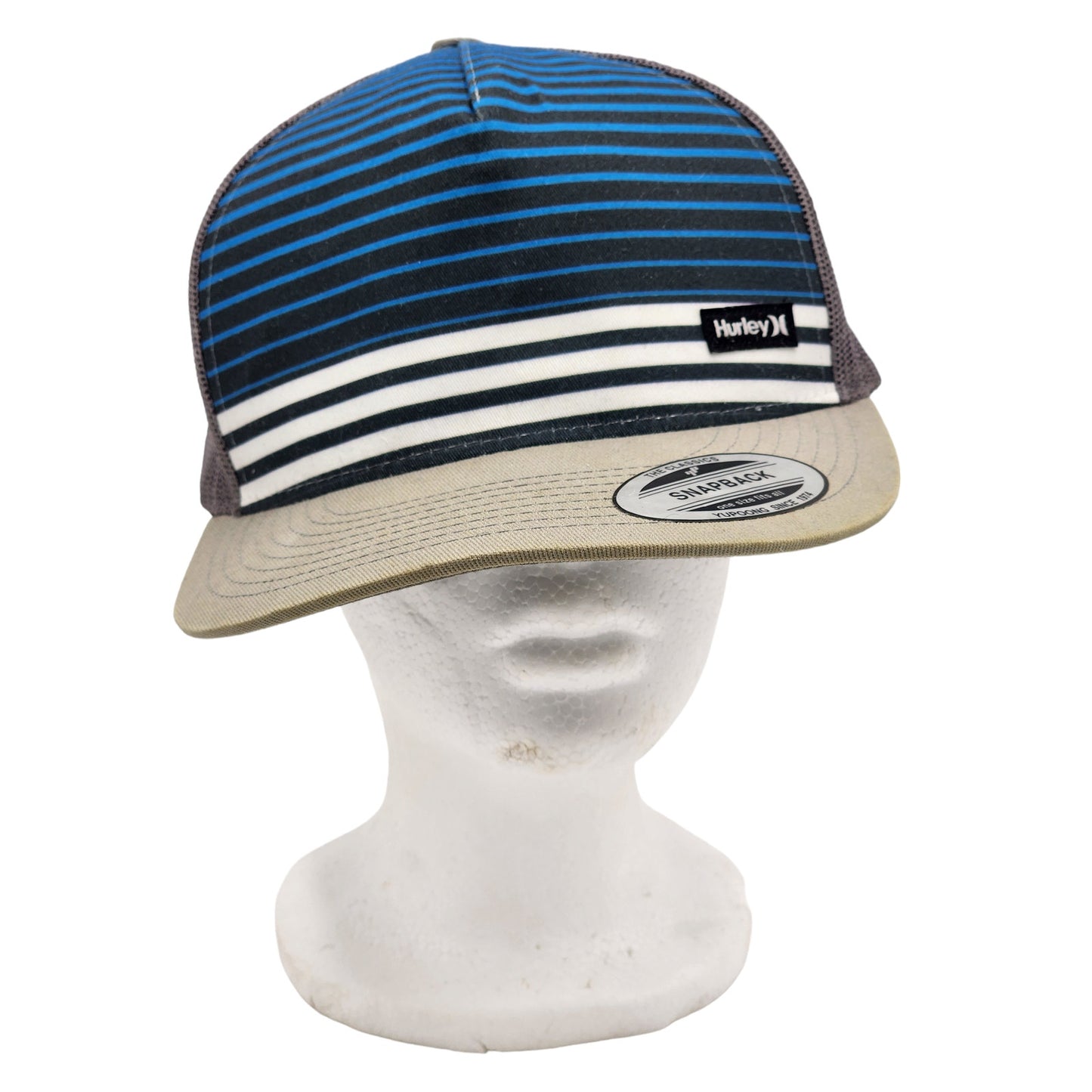 Hurley Striped Snapback Trucker Hat Adjustable Streetwear Surf Style Urban Mesh