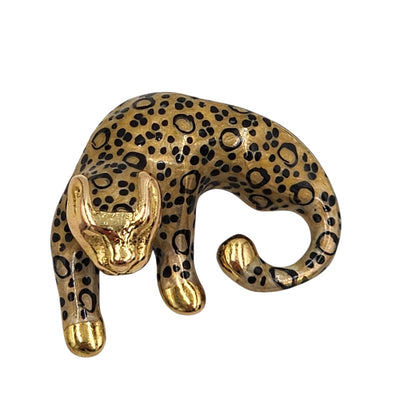 14k Gold Leopard Pendant Slide SLC Enamel Spotted Cheetah Big Cat Charm Gift 1.7