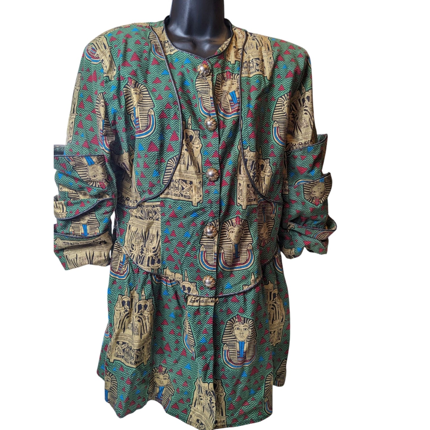 Vintage 3K Fashion Egyptian Print Shirt Jacket Dress Womens One Size USA Pharaoh