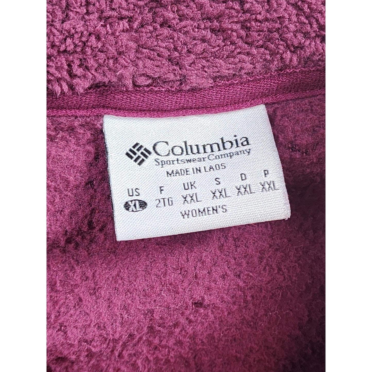 Columbia Minnesota Sweater Womens XL Zip Sherpa Fleece Maroon Plush Sweatshirt