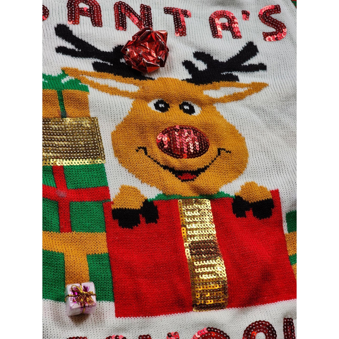 No Boundaries Ugly Christmas Sweater Womens XXL Santa Favorite Embellish Rudolph