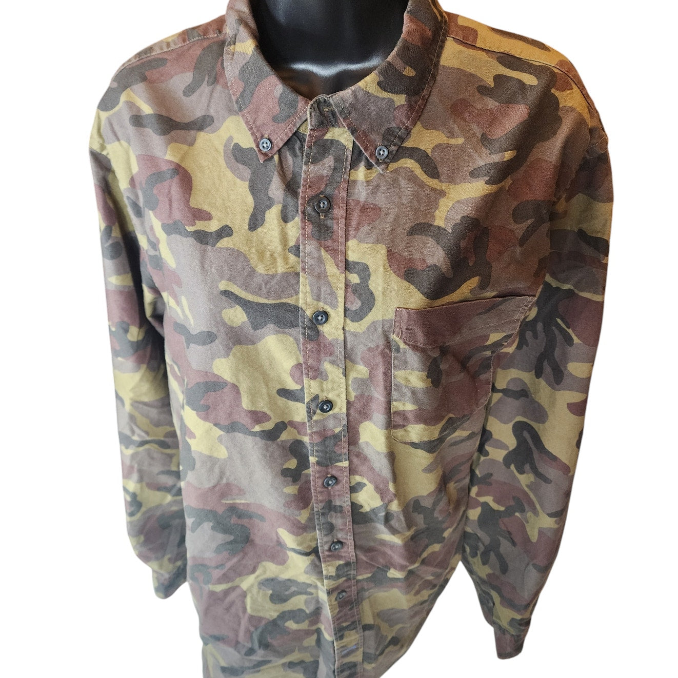 GAP Modern Oxford Shirt Womens XL Camo Long Sleeve Tapered Fit Camouflage Button