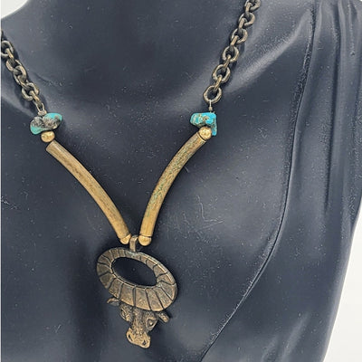 Southwestern Style Jewelry Cattle Necklace Longhorn Pendant Turquoise Handmade