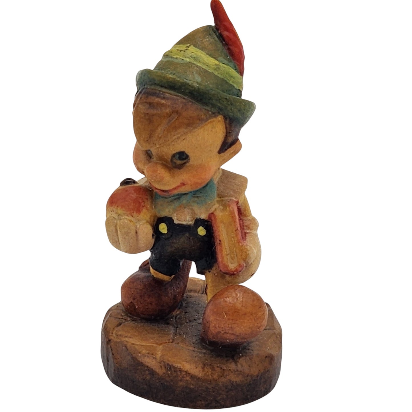 Vintage Disney Anri Pinocchio Figurine Carved Italy Wood To School Miniature 2"