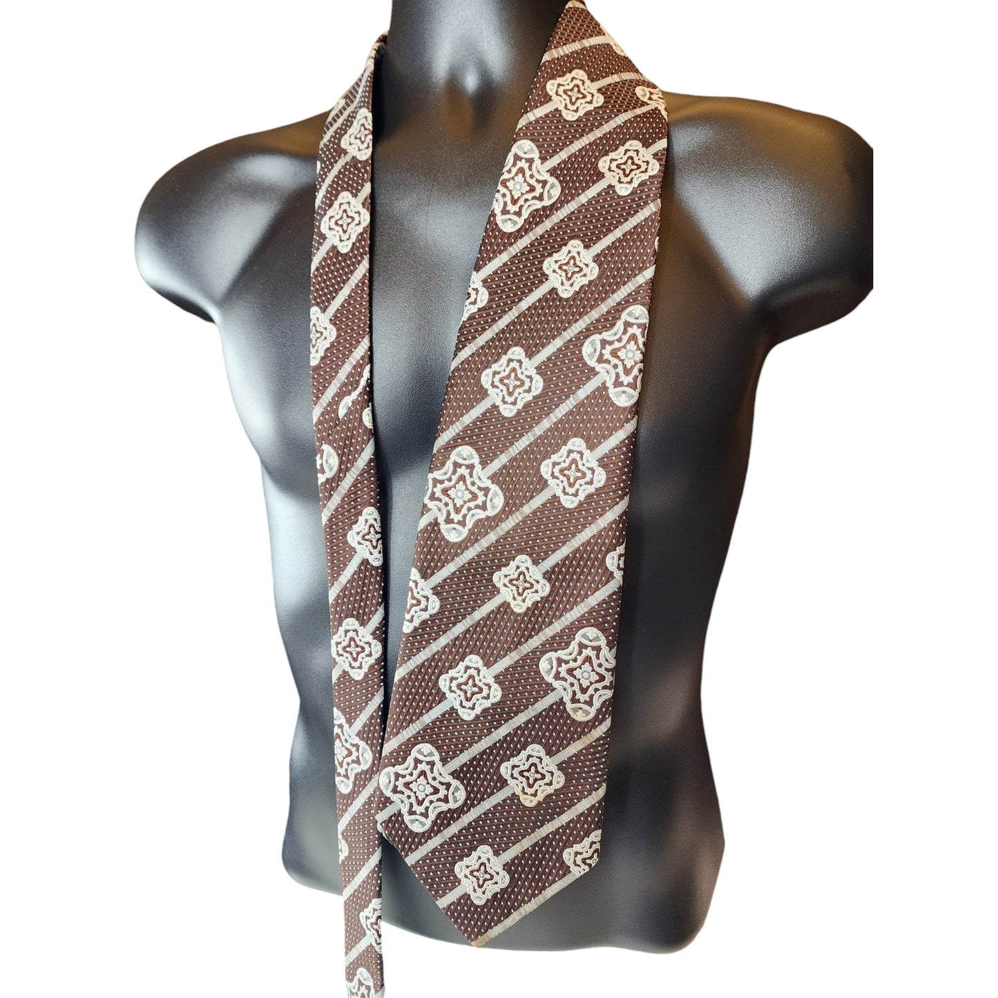 Vintage Towncraft JCPenney Mens Tie Brown Geometric Necktie Striped Classic